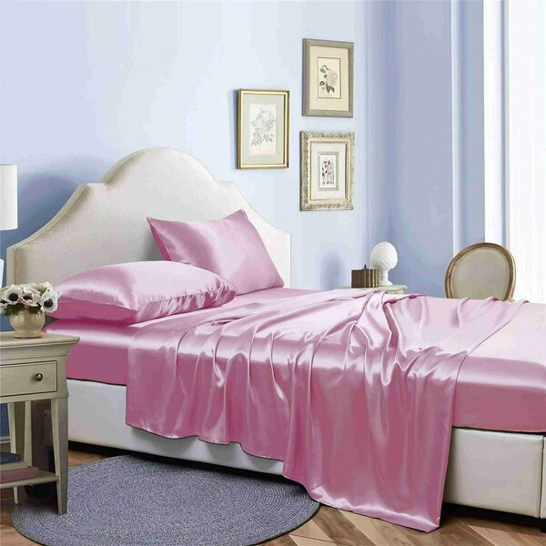 Bibb Home Silky Satin 4 Piece sheet set - Queen - Pink 1173QNPK